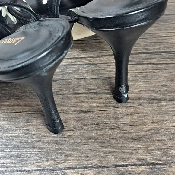 Larroudé Black Leather Floral Daisy Fiore Heel Sandals Women's Sz 6.5 (READ) - Picture 13 of 13
